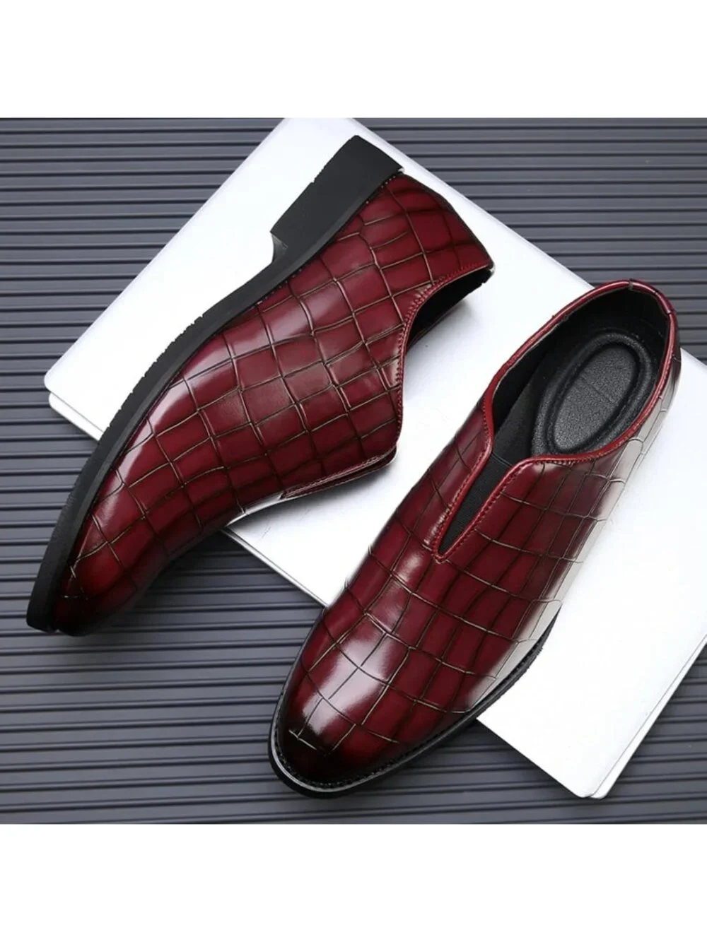 Men's Red Soft Leather Penny Loafers Dress Slip-on for Formal Business